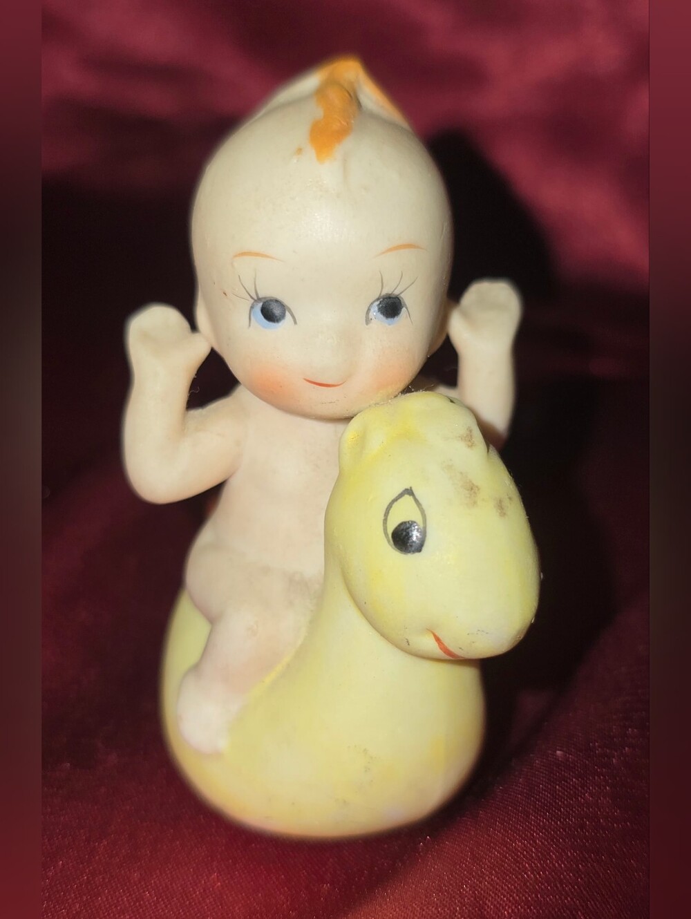 Vintage Bisque Kewpie Ride-On-Duck Figurine